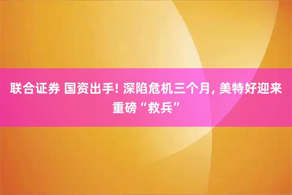 联合证券 国资出手! 深陷危机三个月, 美特好迎来重磅“救兵”